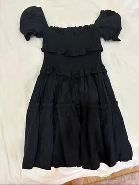 Miss Behave Girls' Black Puff-Sleeve Tiered Dress. Size 12, runs small.